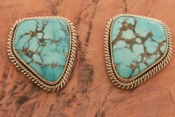 Artie Yellowhorse Rare Morenci Turquoise Sterling Silver Post Earrings